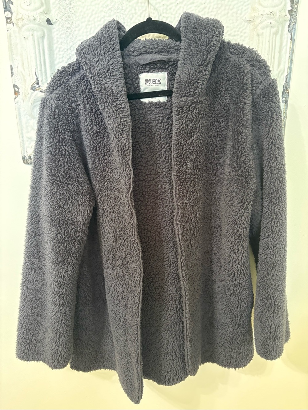 Victoria's Secret PINK Plush Hooded Teddy Jacket in Charcoal